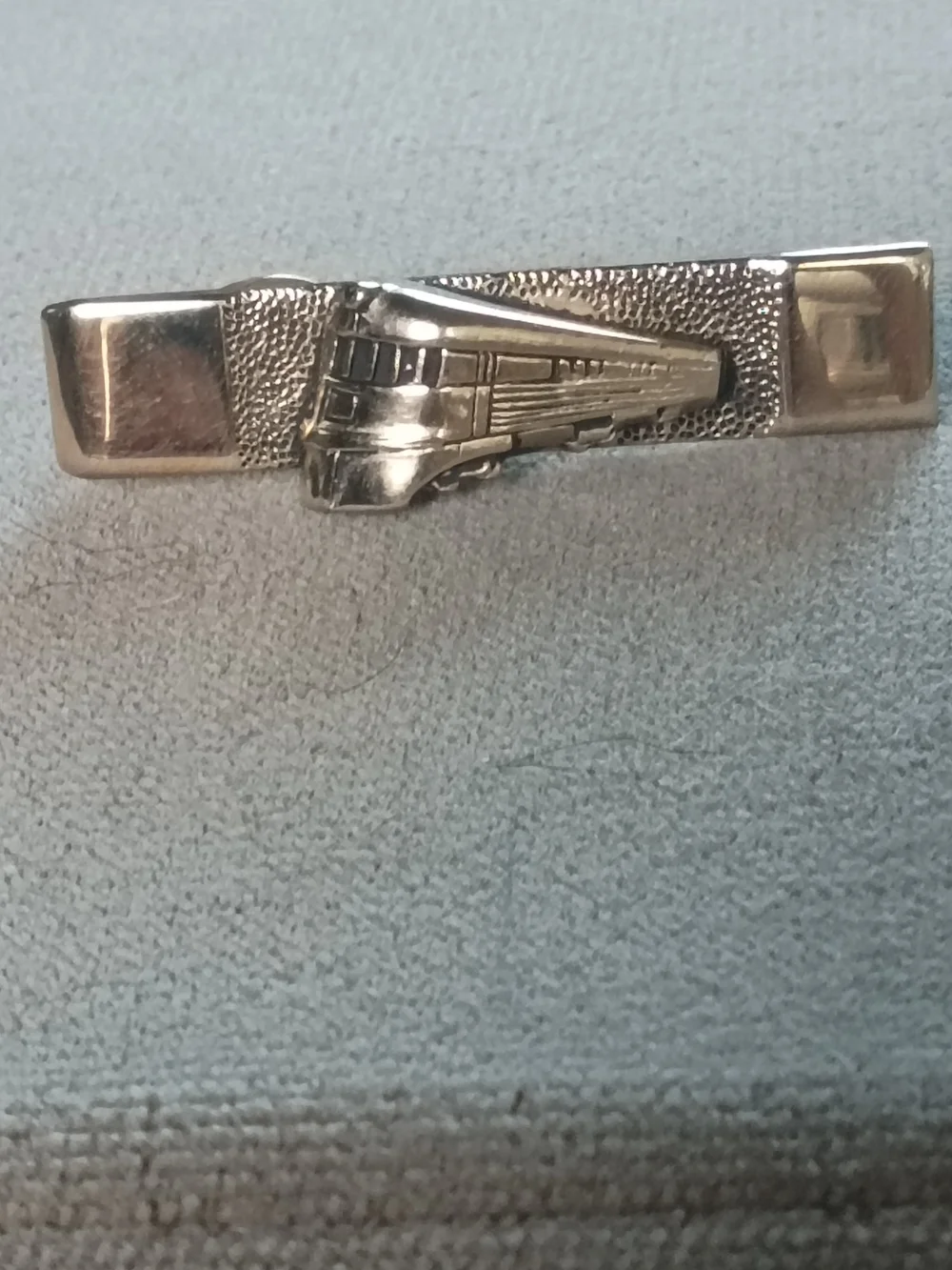 SWANK Silver Train Motif Tie Clip
